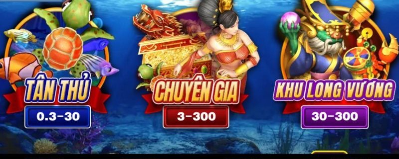 Ba khu phòng long vương bắn cá gồm Tân thủ, Chuyên gia và Khu Long Vương