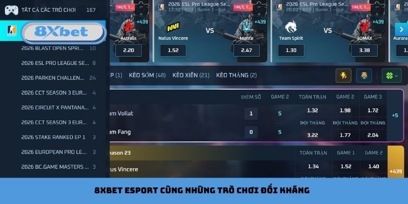 Kèo esports trên bảng cược 8Xbet với tỷ lệ thắng trận và kèo từng game