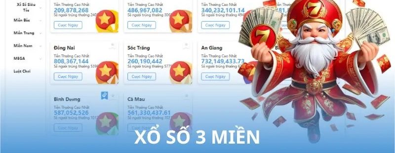 Giao diện danh sách các đài XSMN như Đồng Nai, Sóc Trăng, An Giang, Cà Mau