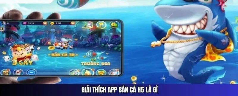Bắn cá H5 hiển thị trên màn hình điện thoại cùng cá mập hoạt hình