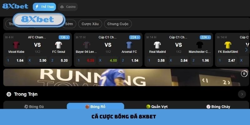 Giao diện sảnh thể thao 8Xbet với tab Cược Xâu để ghép kèo xiên
