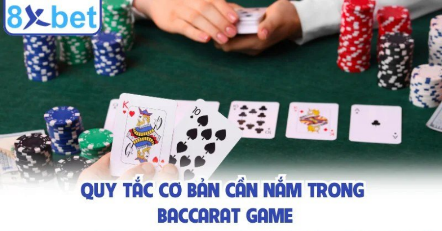 Baccarat là gì: bàn chơi với chip và lá bài Banker, Player tại 8Xbet