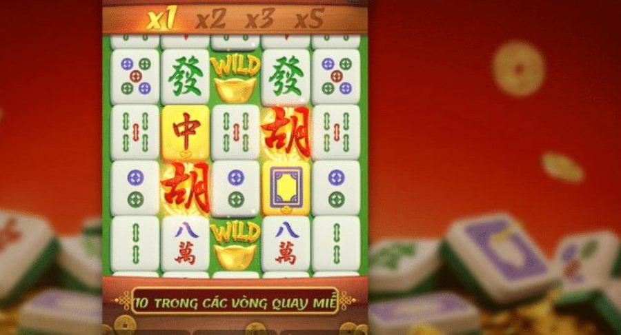 Lưới quay đường mạt chược với Wild vàng và thanh hệ số nhân x1 x2 x3 x5