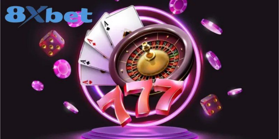 DB Live Casino tại 8Xbet với roulette, lá bài và chip cược nổi bật