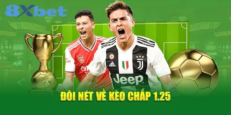 Kèo chấp 1.25 là gì với hình ảnh cầu thủ và cúp vàng minh họa tại 8Xbet