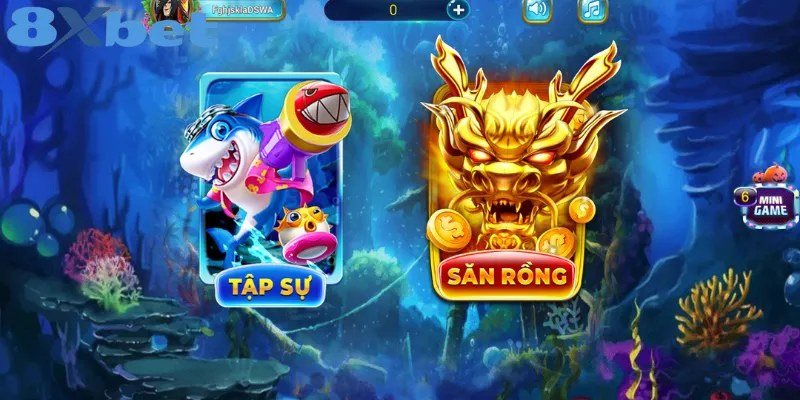 Bắn cá Long Vương với lựa chọn phòng Tập sự và khu Săn Rồng trên 8Xbet