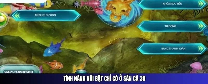 Giao diện bắn cá 3d đổi thưởng với menu khóa mục tiêu, tự động và bảng thanh toán