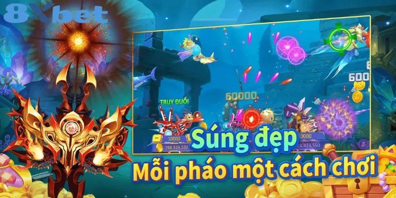 Khẩu pháo bắn cá cấp cao và hiệu ứng nổ khi hạ cá trong bàn chơi